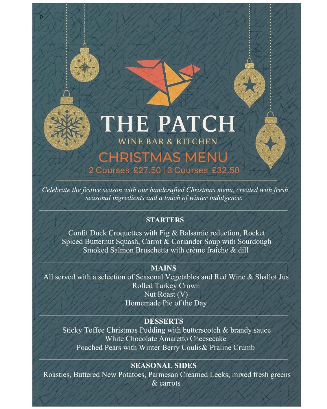 The Patch Christmas Menu